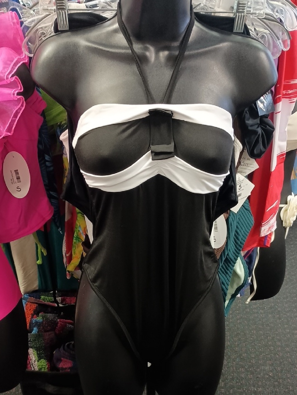 Black and White Strapless One-Piece Swimsuit